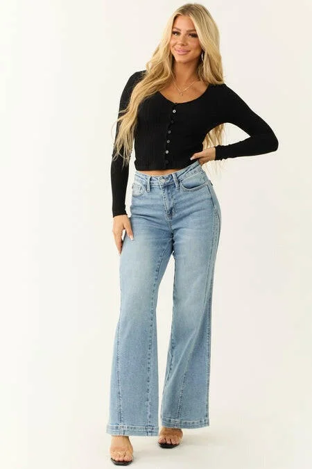 Judy Blue Jeans Joy High Rise Side Seam Retro Wide Leg Regular & Plus Sizes JB88766 | sleekdenim.com