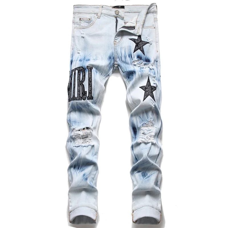 Men Jeans Designer Hip Hop Pants Slim Fit Punk Style