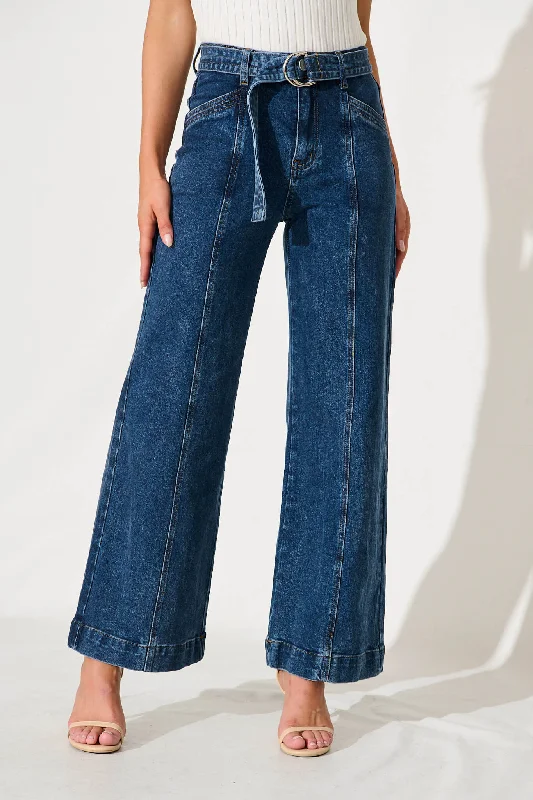 Daria High Rise Wide Leg Jean In Mid Blue Denim