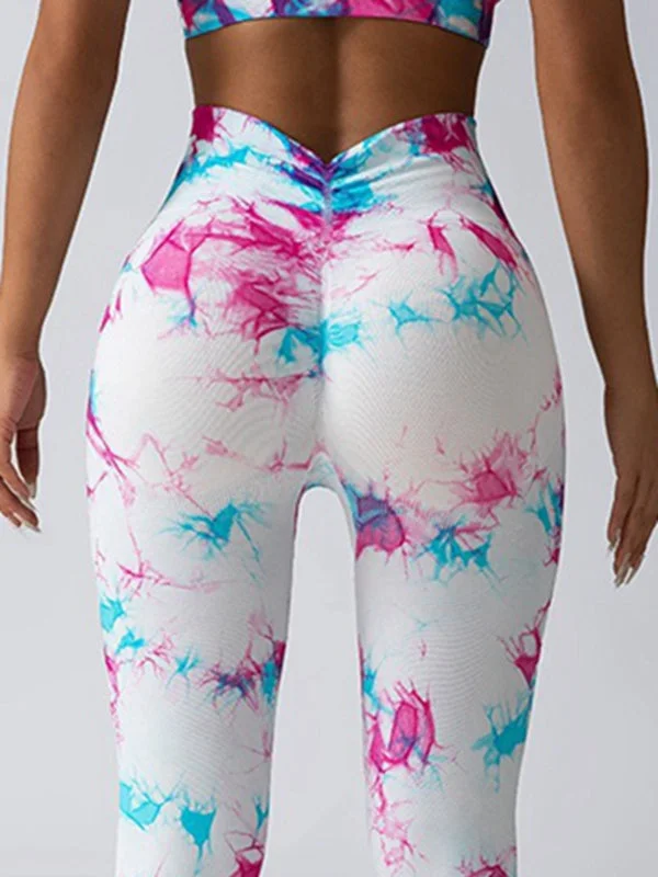 ZASUWA Female Deep V Back Hot Tie-dye Scrunch Bum Leggings