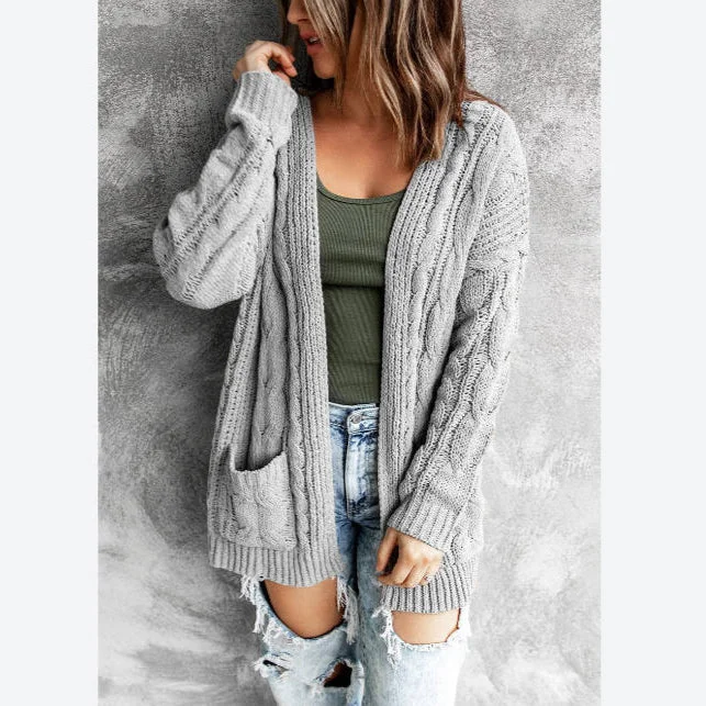 Solid Color Pocket Mid-Length Knitwear Jacket Wholesale Cardigan