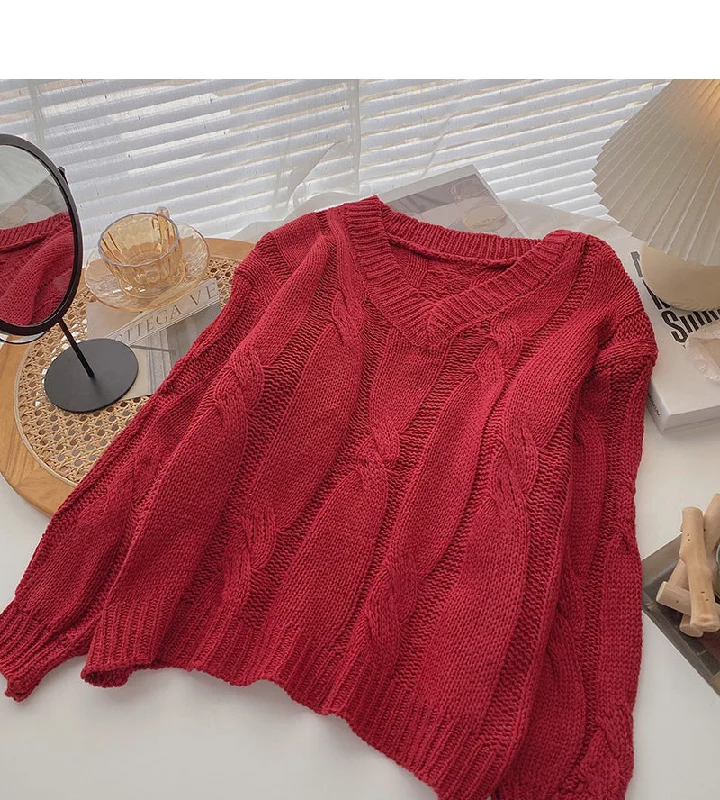 Long sleeve solid V-Neck Sweater is thin, gentle and versatile top  6729