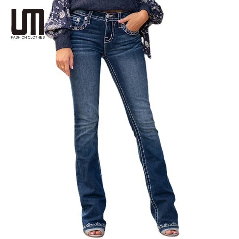 Liu Ming Hot Selling Products 2024 Fashion Women Vintage Casual Mid Waist Skinny Jeans Denim Pants Pencil Pants