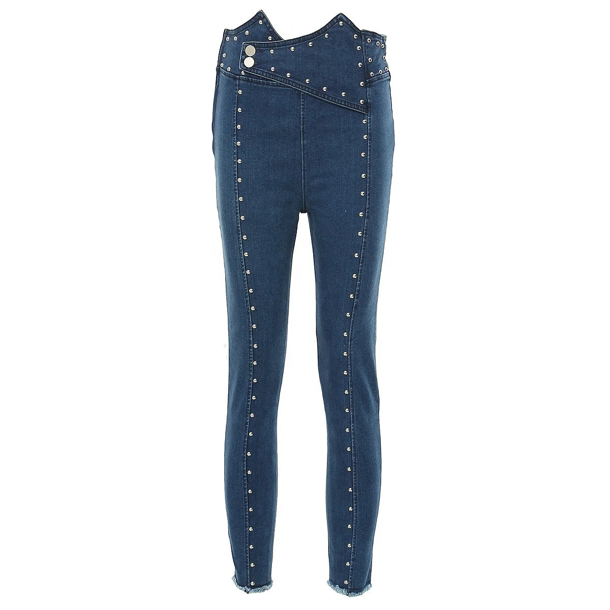 OUDINA 2024 Spring Stretch High Waist Two Button Pencil Pants Beaded Trousers Skinny Jean Femmes Jeans Women