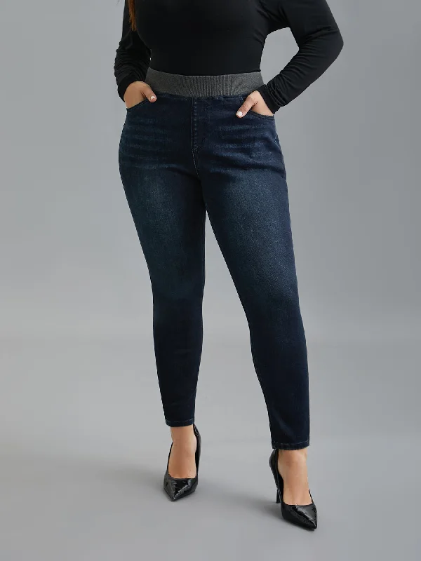 Stretchy Whiskered Waist Skinny Knit Jeans