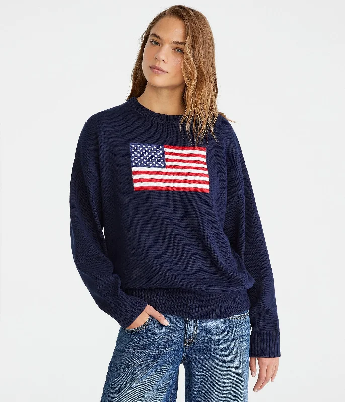 Aeropostale American Flag Oversized Crew Sweater