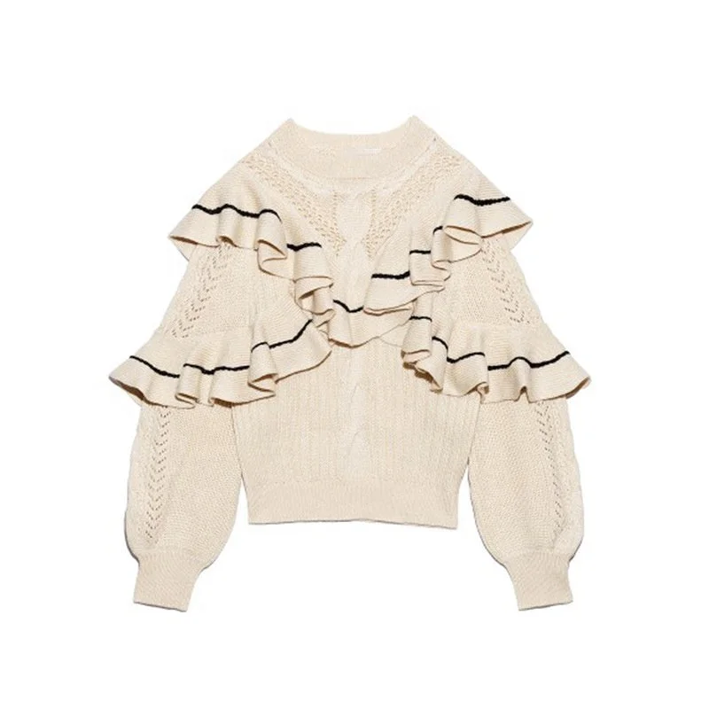 Winter Is New Layer Upon Spell Color Lotus Leaf Round Collar Sweet Loose Knit Sweater Female