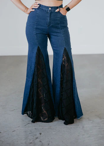 Pretty in Lace in Denim Wide Leg Jean