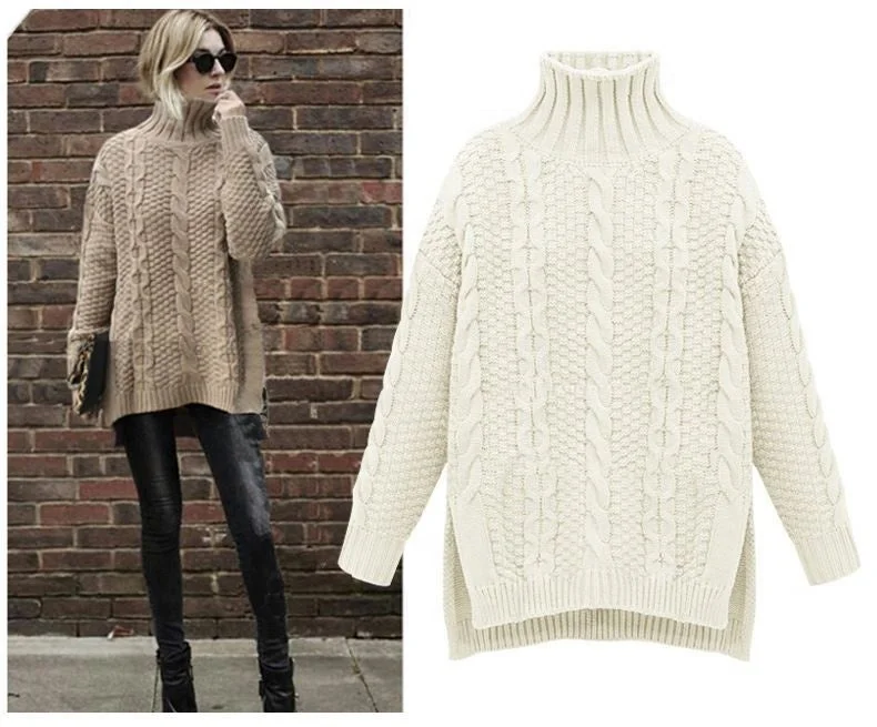 Winter Fashion Turtle High Neck Long Sleeve Jacquard Casual Women Pullover Sweater