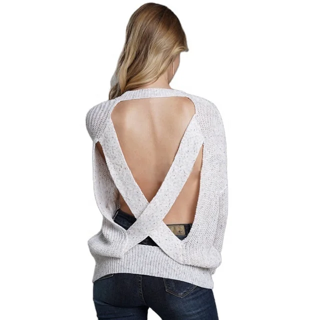 Jumper Sweaters Woman Knit  Autumn Winter Fashion Women Open Back Sexy Sweater De Mujer Backless Belt Tie Pure Knitted Pullover