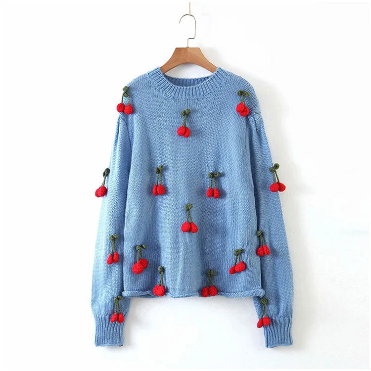 Round neck cherry sweater bottomed sweater loose fashion Pullover Sweater  7208