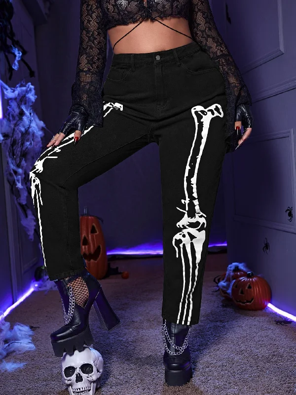 Halloween Zipper High Waist Cropped Plus Size Jeans