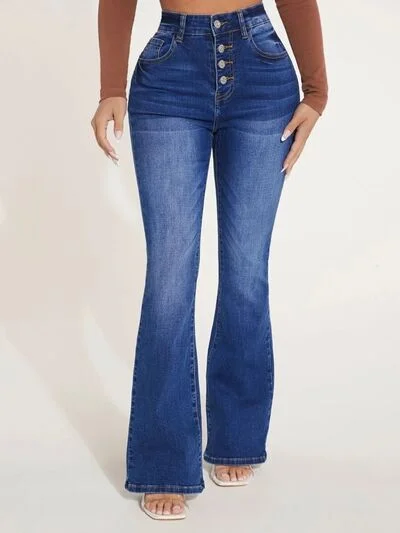 Button Fly Bootcut Jeans with Pockets