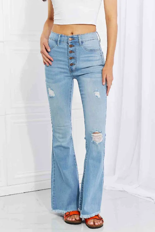 Vibrant MIU Full Size Jess Button Flare Jeans